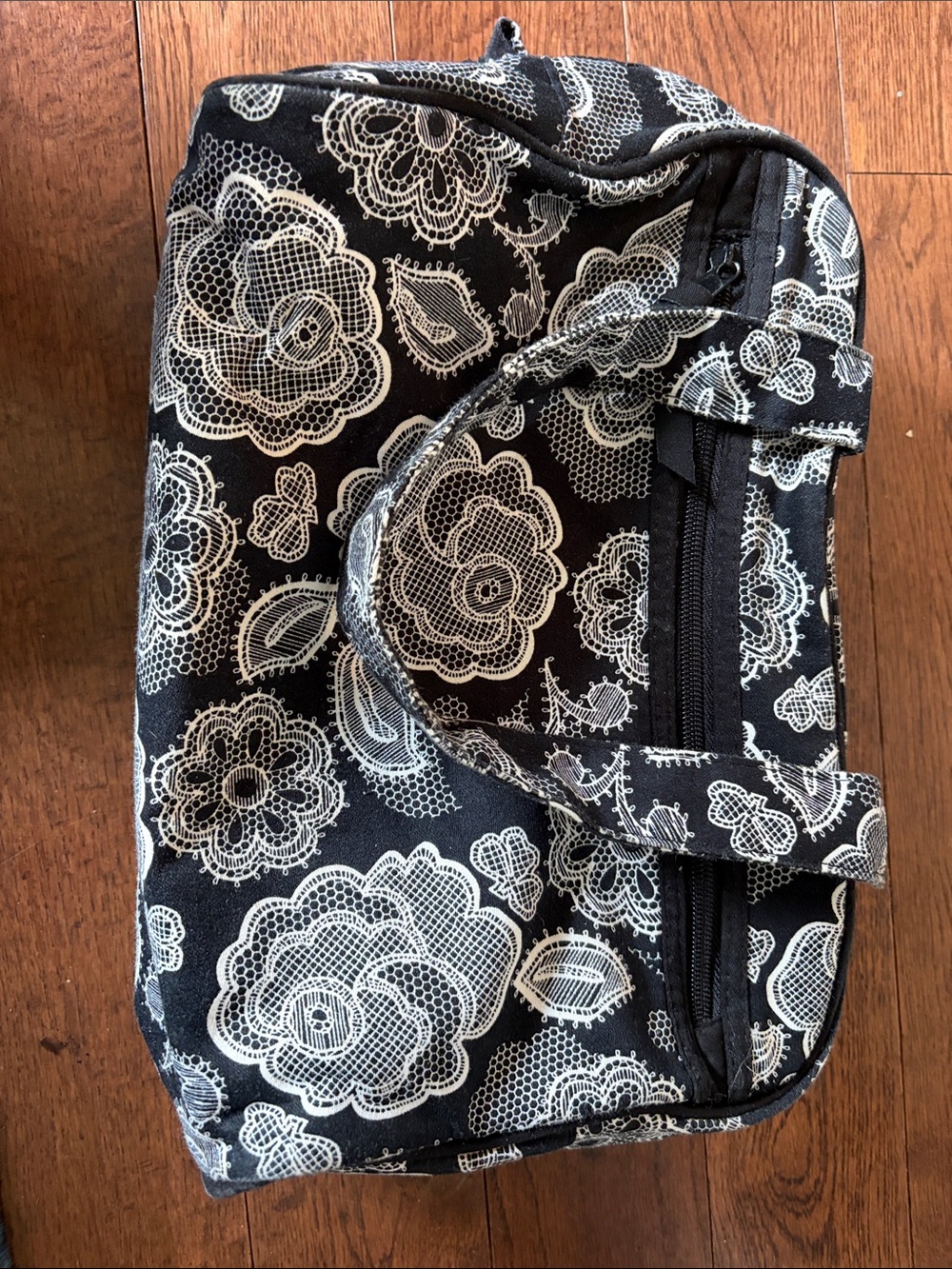 Thirty One Travel Cosmetics Bag - black and white floral